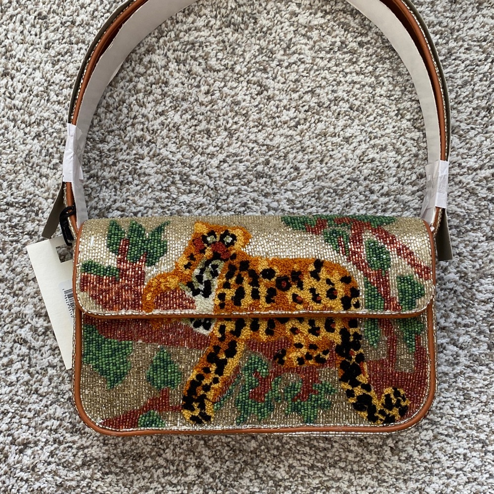 Staud Tommy beaded shoulder bag in leopard jungle